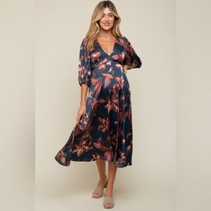 Pinkblush satin floral midi dress nwot